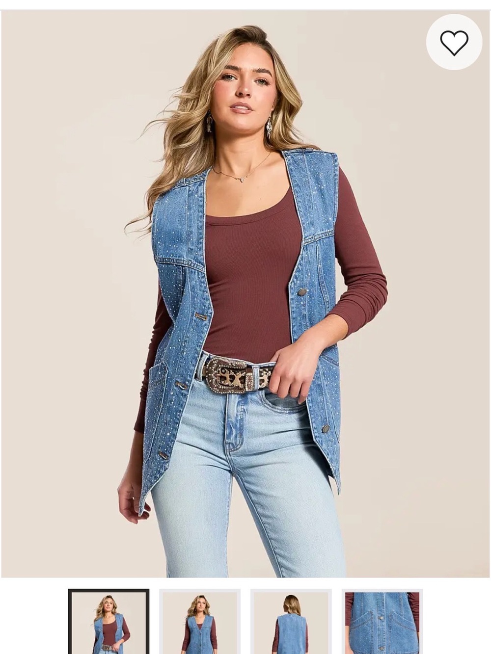 Veveret Women's Blue Denim Vest with Sparkle Detail